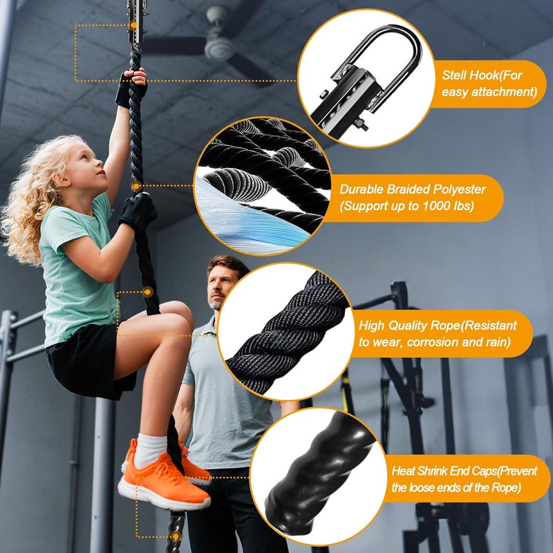 DAJOUJS Climbing Rope 1.5 Inch Diameter 10/15 / 20/30 Feet Length Gym Climbing Rope for Workout Fitness & Strength Training, Gym Rope, Exercise Climbing Rope in Black for Adults Outdoor & Indoor - Image 4